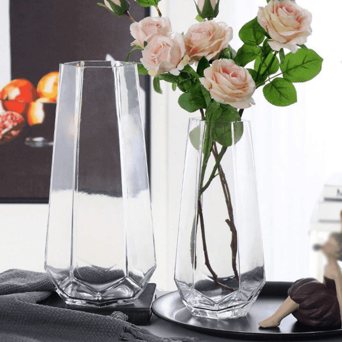 Florero Decorativo Geometrico Hexagonal De Vidrio Oscuro L - Fliperex