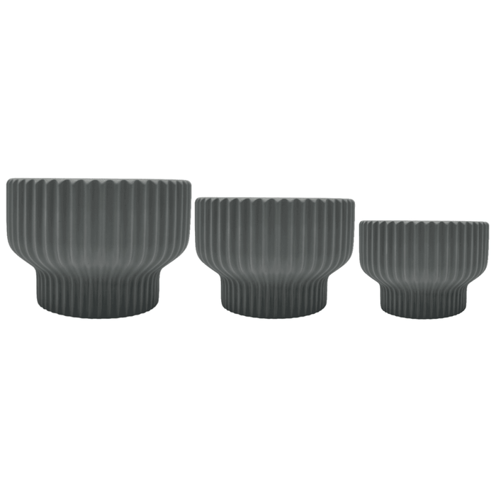 Set 3 Maceteros Maceta De Ceramica Estilo Copon Gris Mate - Fliperex