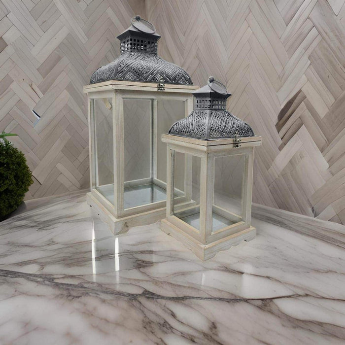 Set 2 Farol Calentador De Vela Costero De Madera Blanco - Fliperex