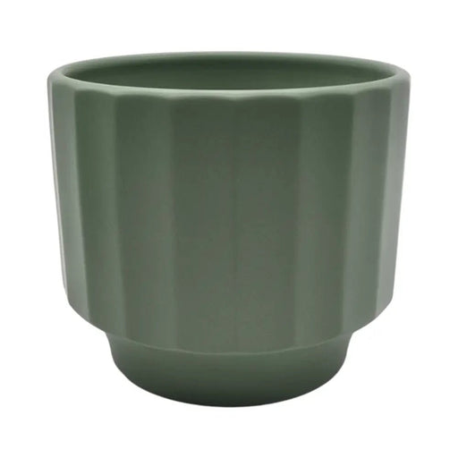 Macetero Maceta De Ceramica Verde Oliva Lineas Verticales L - Fliperex