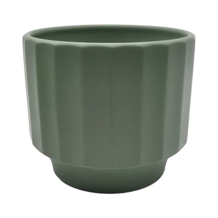 Macetero Maceta De Ceramica Verde Oliva Lineas Verticales L - Fliperex