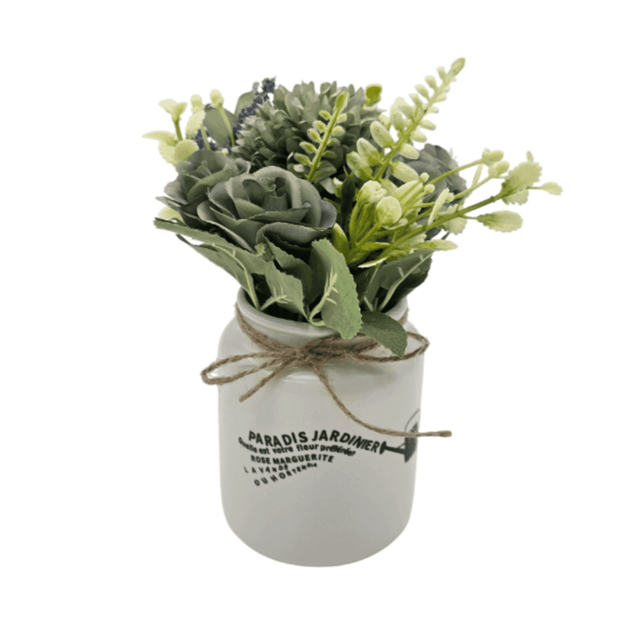 Planta Artificial Macetero Ceramica Blanco Con Hortensias - Fliperex