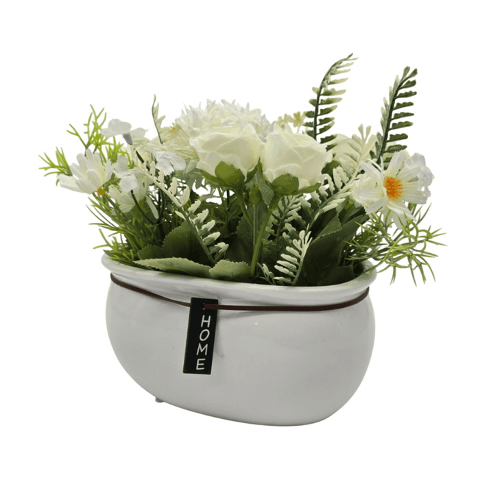Planta Artificial Macetero Ceramica Blanco Arreglo Floral - Fliperex