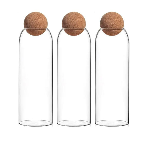 Set 3 Botellas Frascos Vidrio Transparente Tapa De Corcho XL - Fliperex