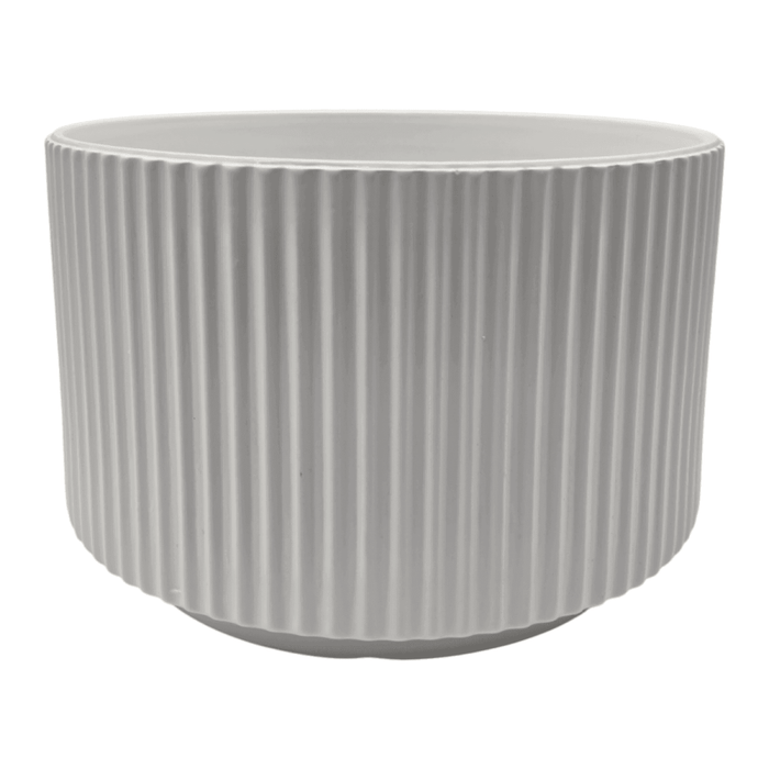 Set 2 Maceteros Maceta De Ceramica Blanco Lineas Verticales - Fliperex