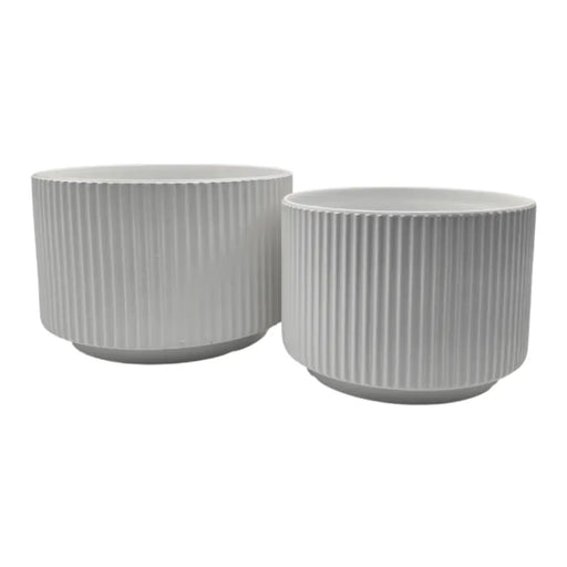Set 2 Maceteros Maceta De Ceramica Blanco Lineas Verticales - Fliperex