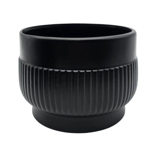 Macetero Maceta De Ceramica Lineas Relieve Negro L - Fliperex