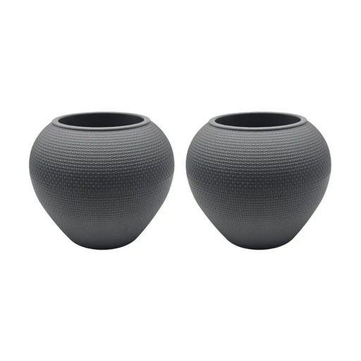 Set 2 Maceteros Plastico Redondo Ovalado Moderno Textura S - Fliperex