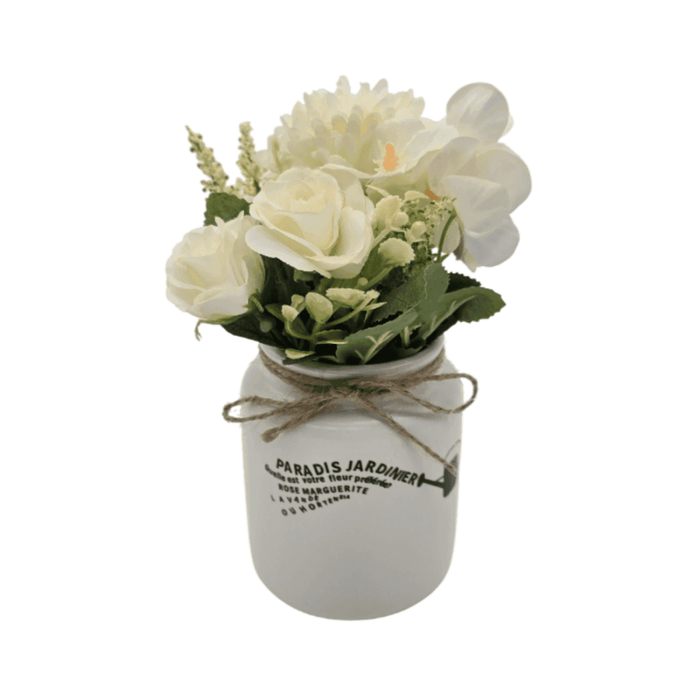 Planta Artificial Macetero Ceramica Blanco Con Hortensias - Fliperex