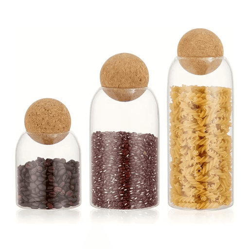 Set 3 Botellas Frascos Vidrio Transparente Tapa De Corcho - Fliperex