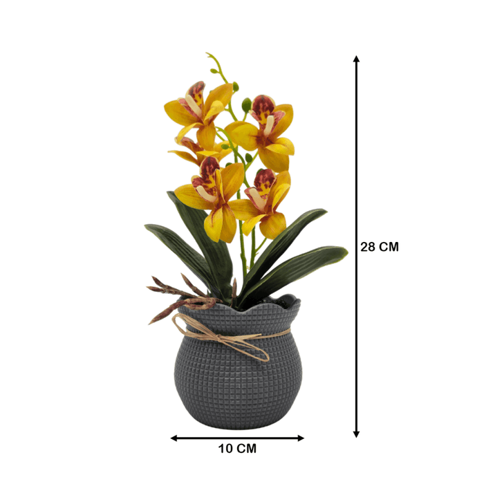 Planta Artificial Orquidea Decorativa Amarilla Maceta Resina - Fliperex