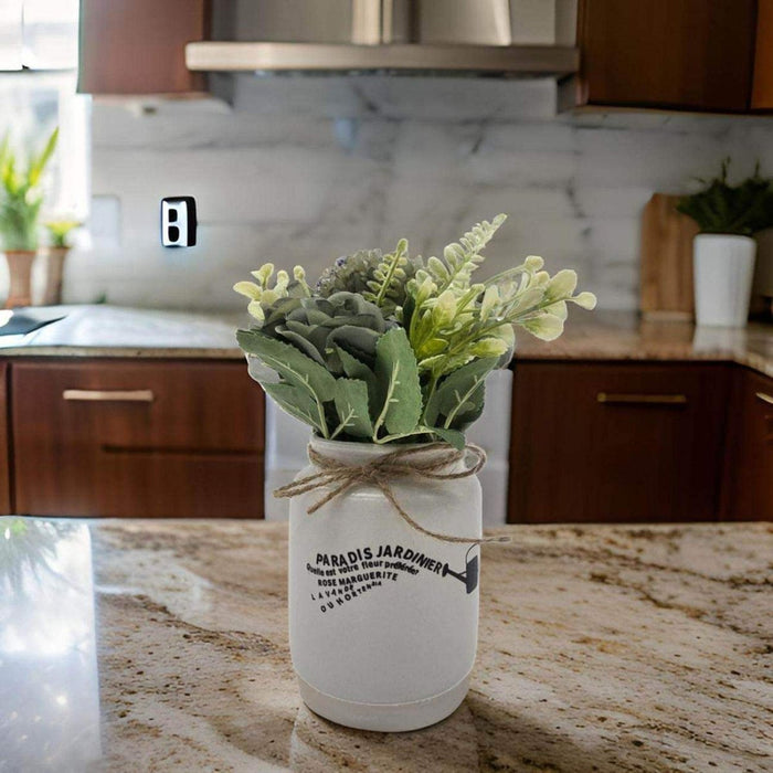 Planta Artificial Macetero Ceramica Blanco Con Hortensias - Fliperex