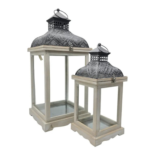 Set 2 Farol Calentador De Vela Costero De Madera Blanco - Fliperex