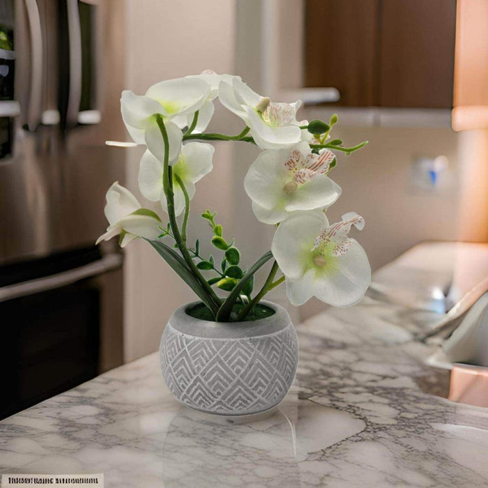 Planta Artificial Orquidea Pequeña Macetero De Cemento - Fliperex