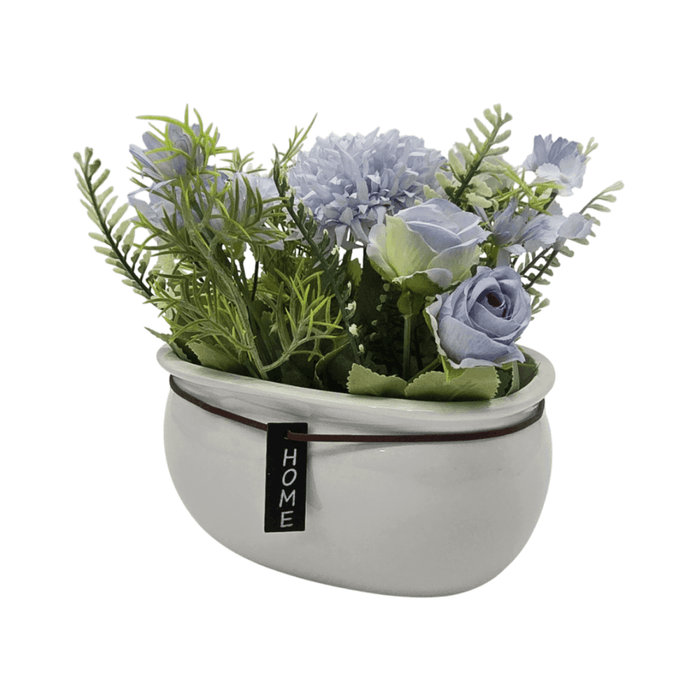 Planta Artificial Macetero Ceramica Blanco Arreglo Floral - Fliperex