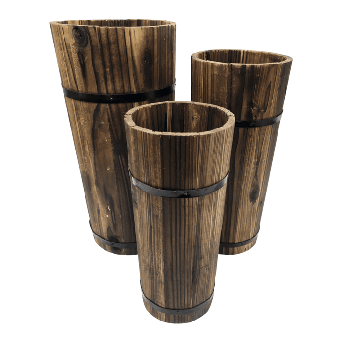 Macetero De Madera Tipo Barril Largo Alto Jardin Terraza L - Fliperex