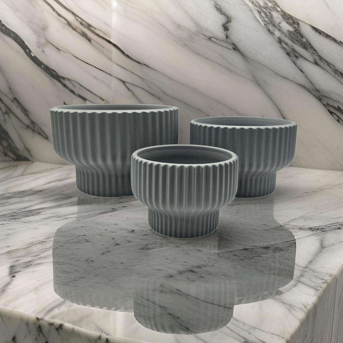 Set 3 Maceteros Maceta De Ceramica Estilo Copon Gris Mate - Fliperex