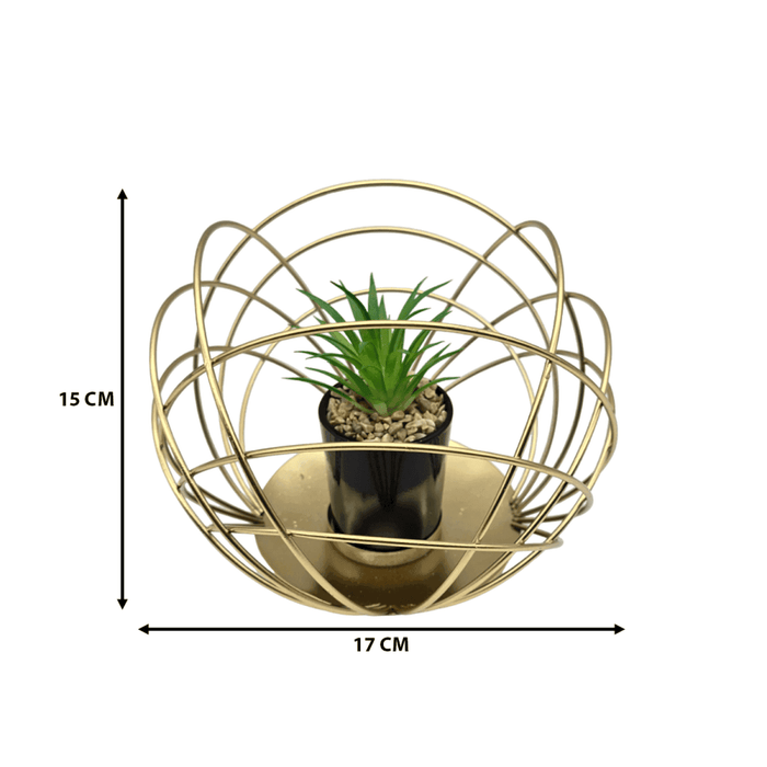 Figura Decorativa Candelabro Esfera Dorada Con Mini Planta - Fliperex