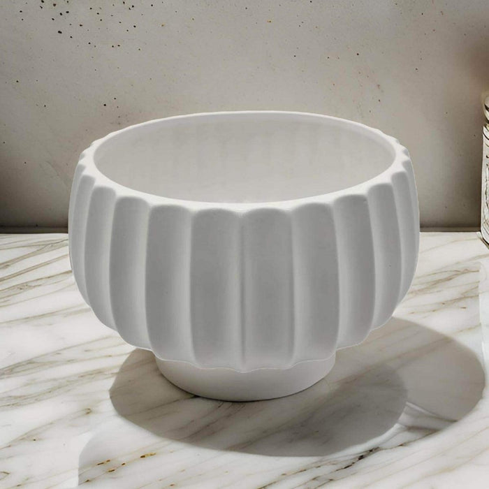 Macetero Maceta De Ceramica Copon Ranurado Blanco Brillante - Fliperex