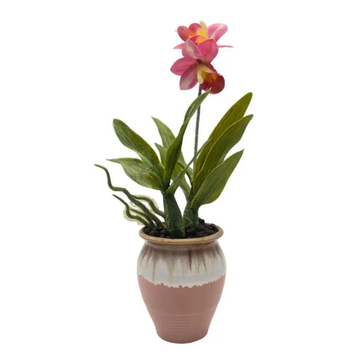 Planta Artificial Orquidea Rosada Macetero De Ceramica - Fliperex