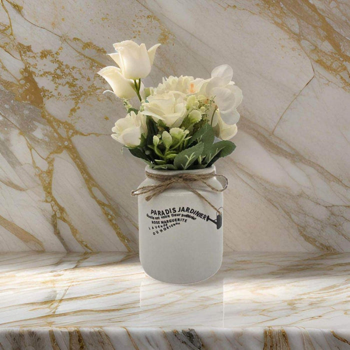 Planta Artificial Macetero Ceramica Blanco Con Hortensias - Fliperex