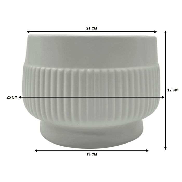 Macetero Maceta De Ceramica Lineas Relieve Blanco L - Fliperex