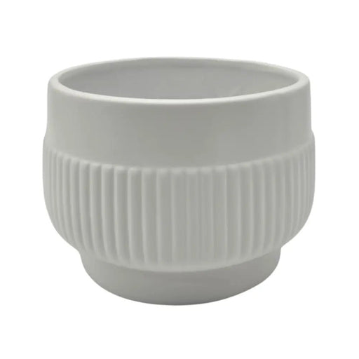Macetero Maceta De Ceramica Lineas Relieve Blanco L - Fliperex