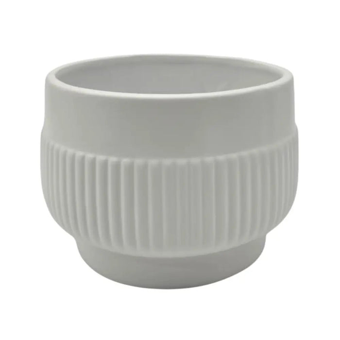 Macetero Maceta De Ceramica Lineas Relieve Blanco L - Fliperex