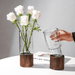 Florero Decorativo De Vidrio Cristal Liso Base de Madera - Fliperex