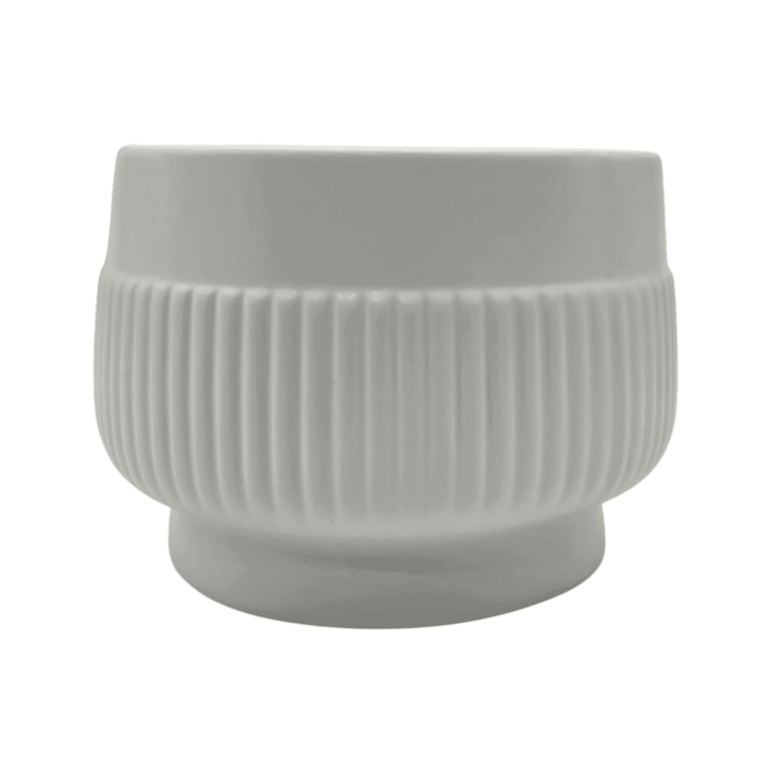 Macetero Maceta De Ceramica Lineas Relieve Blanco L - Fliperex