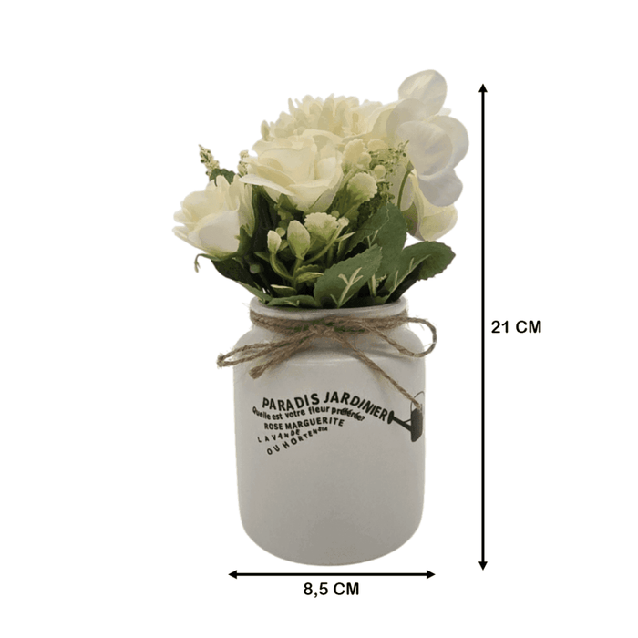 Planta Artificial Macetero Ceramica Blanco Con Hortensias - Fliperex
