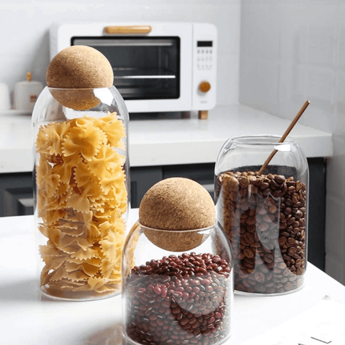 Set 3 Botellas Frascos Vidrio Transparente Tapa De Corcho - Fliperex