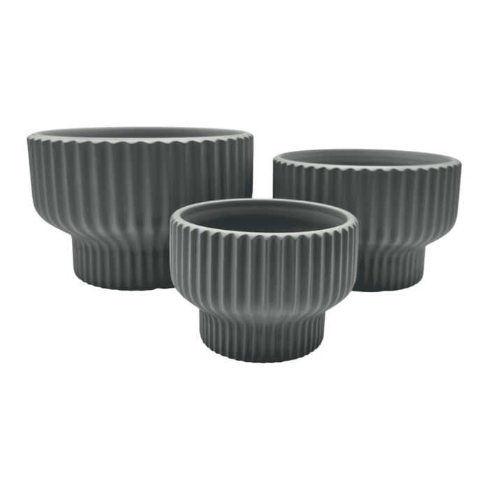 Macetero Maceta De Ceramica Estilo Copon Gris Mate L - Fliperex