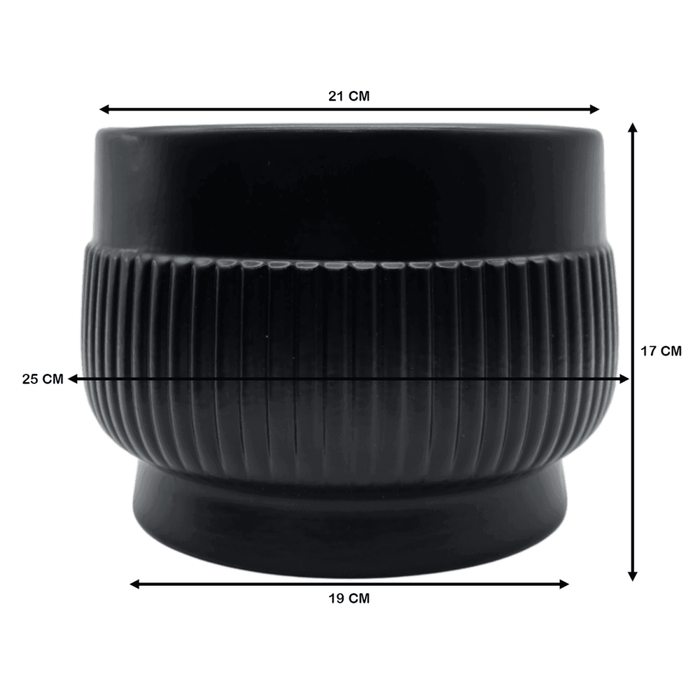 Macetero Maceta De Ceramica Lineas Relieve Negro L - Fliperex