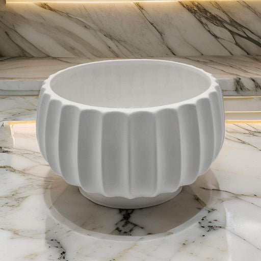 Macetero Maceta De Ceramica Copon Ranurado Blanco Brillante - Fliperex