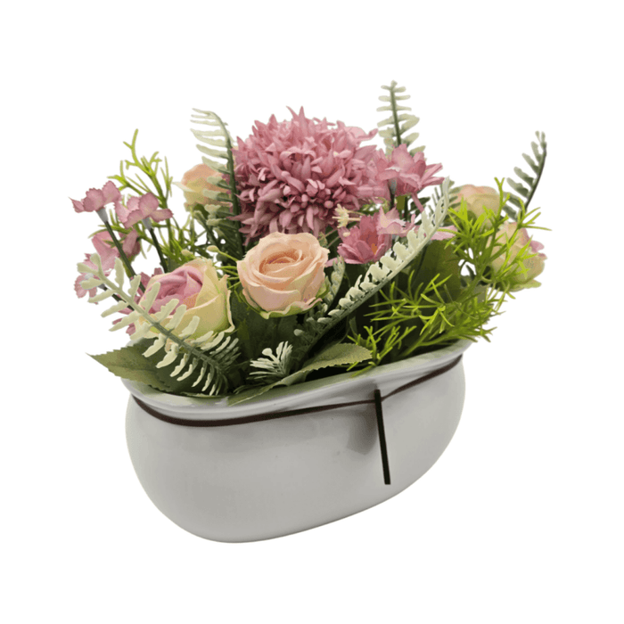 Planta Artificial Macetero Ceramica Blanco Arreglo Floral - Fliperex