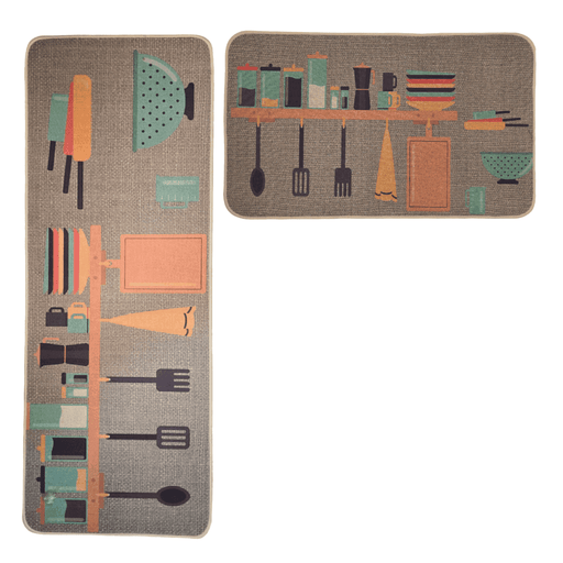 Set 2 Alfombras De Cocina Goma Antideslizante Diseño Cocina - Fliperex
