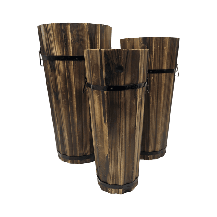 Macetero De Madera Tipo Barril Largo Bajo Jardin Terraza S - Fliperex