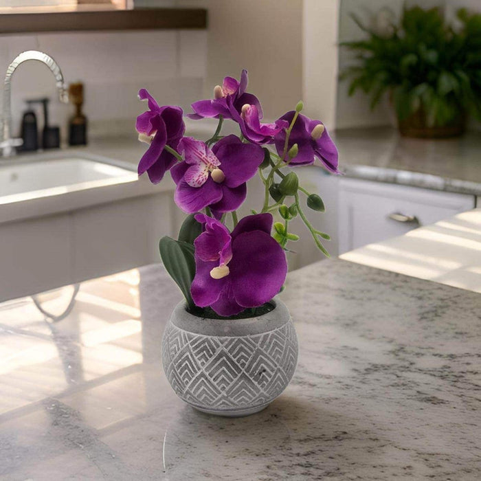Planta Artificial Orquidea Pequeña Macetero De Cemento - Fliperex
