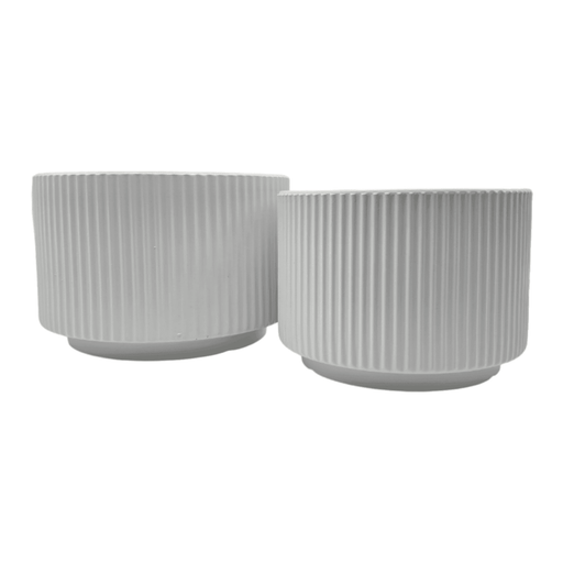 Set 2 Maceteros Maceta De Ceramica Blanco Lineas Verticales - Fliperex