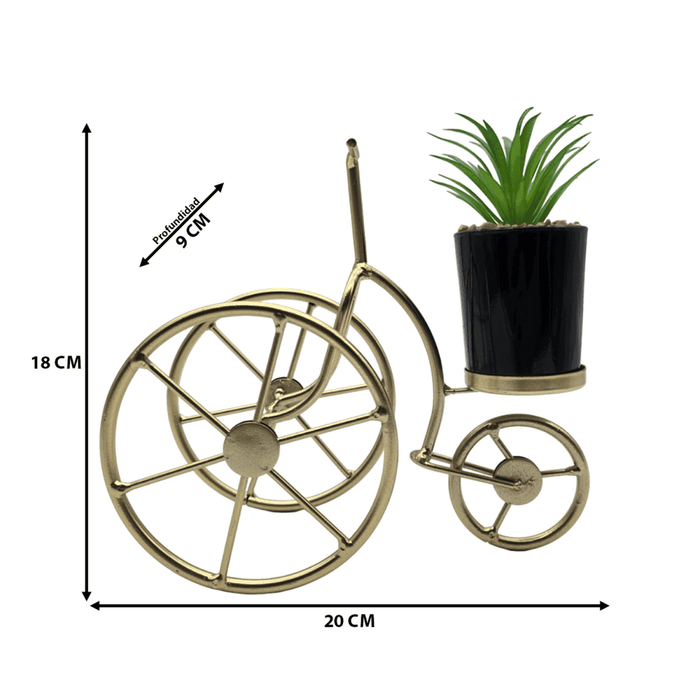 Figura Decorativa Bicicleta Metal Adorno Dorado Mini Planta - Fliperex
