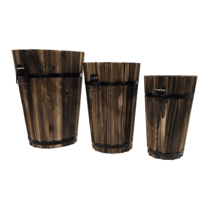 Macetero De Madera Tipo Barril Alargado Jardin Terraza S - Fliperex