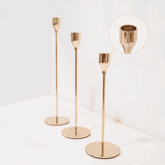 Set 3 Candelabros Porta Velas Dorado Decora Centro De Mesa - Fliperex