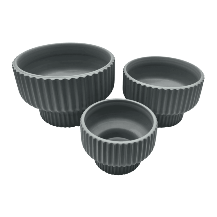Set 3 Maceteros Maceta De Ceramica Estilo Copon Gris Mate - Fliperex