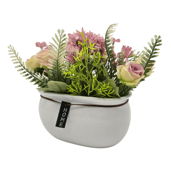 Planta Artificial Macetero Ceramica Blanco Arreglo Floral - Fliperex