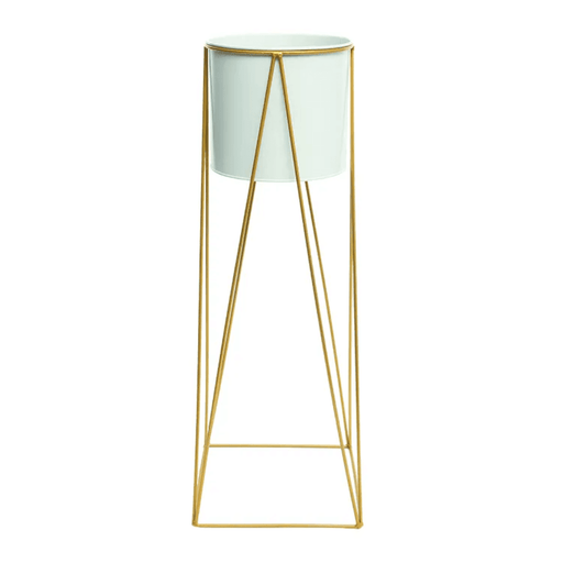 Porta Macetero Pedestal Maceta Plantas Blanco Dorado - Fliperex