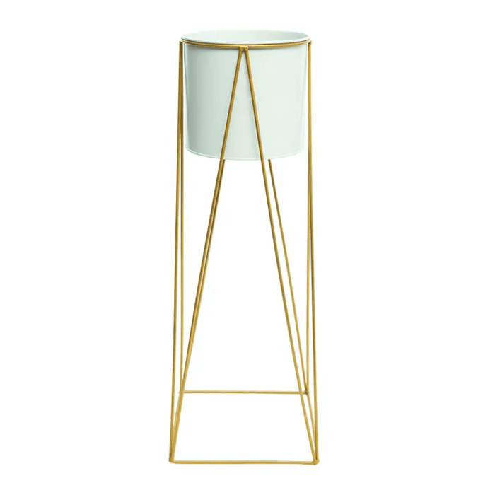Porta Macetero Pedestal Maceta Plantas Blanco Dorado - Fliperex